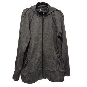 Mondetta Womens Hooded Jacket 2XL Ruched Pockets Thumbhole Black Herringbone